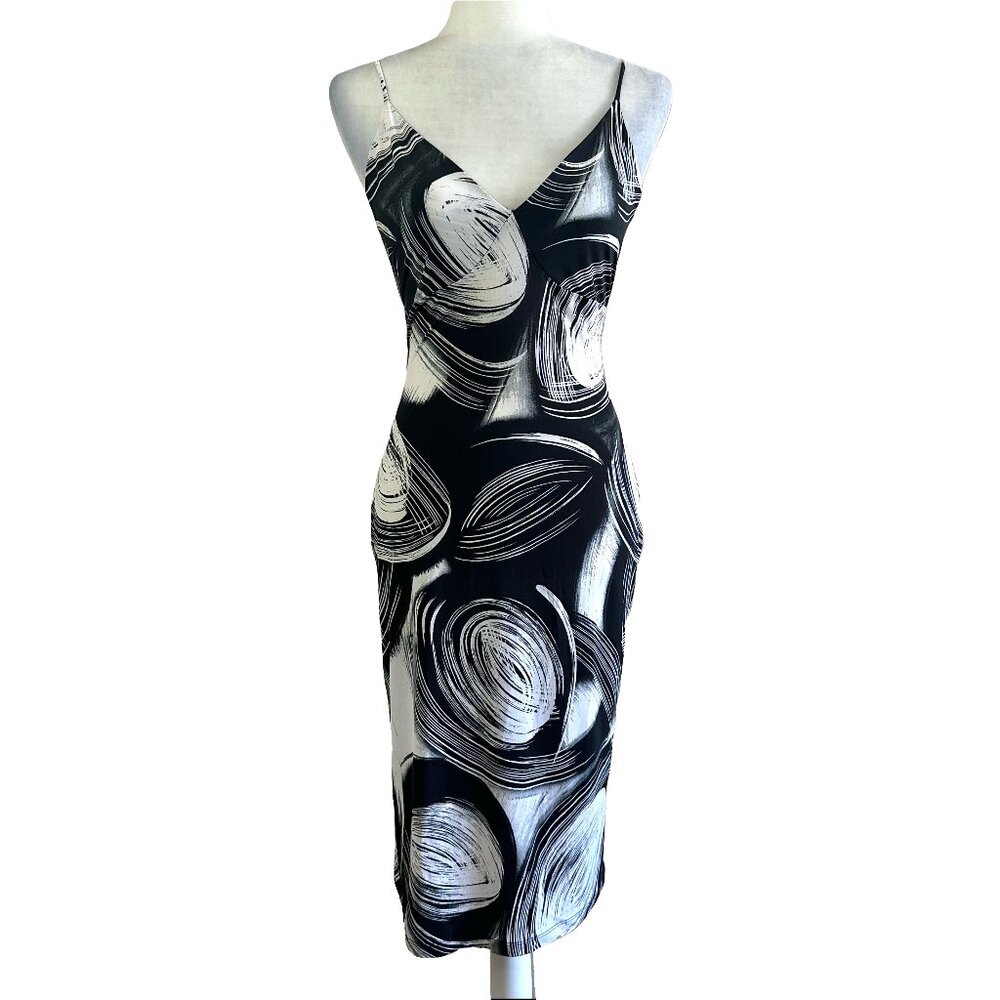 Vintage Black and White Abstract Midi Slip Dress